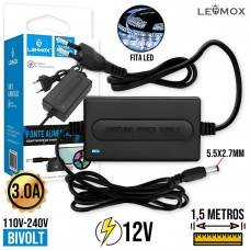 Fonte Fita Led 12V 3A Conector 5.5x2.7mm LEY-63 Lehmox